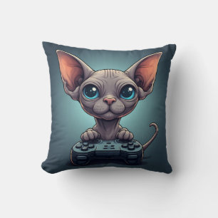 Sphynx Katt Håller Spelkontroll Kudde