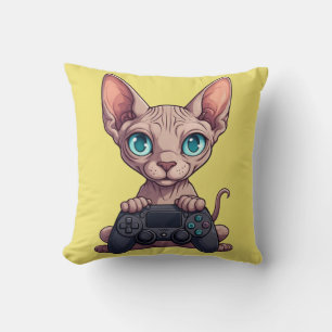 Sphynx Katt Håller Spelkontroll Kudde