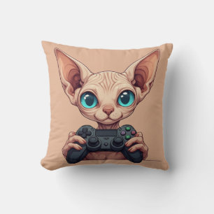 Sphynx Katt Håller Spelkontroll Kudde