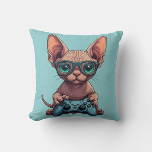 Sphynx Katt Håller Spelkontroll Kudde