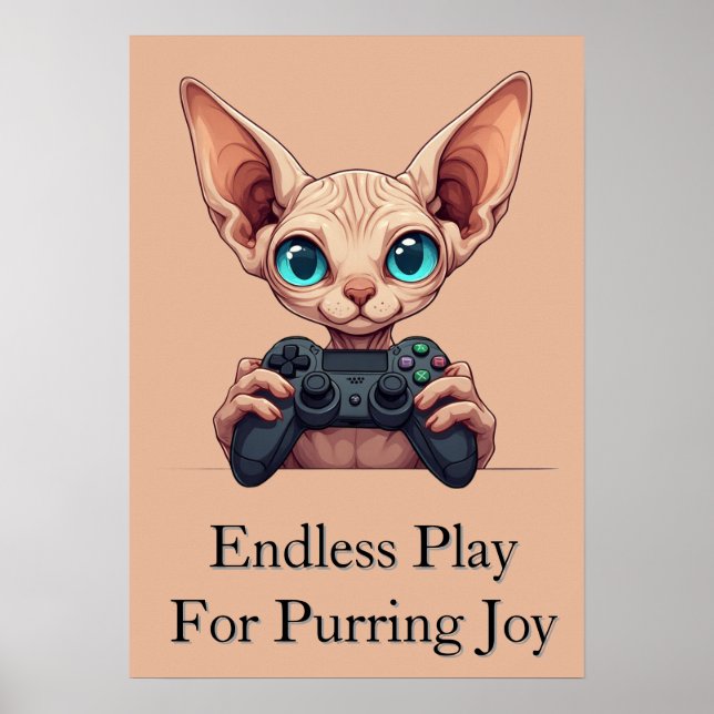 Sphynx Katt Håller Spelkontroll Poster (Framsidan)