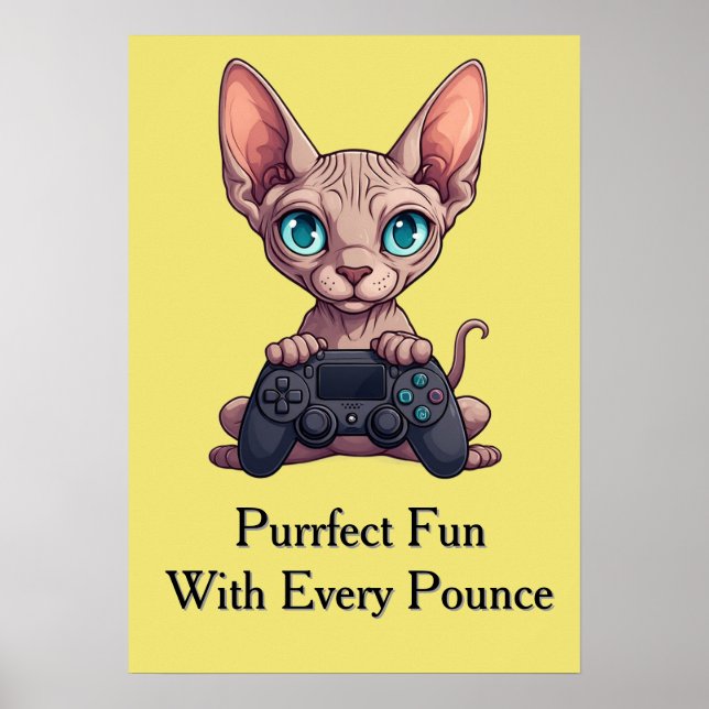 Sphynx Katt Håller Spelkontroll Poster (Framsidan)