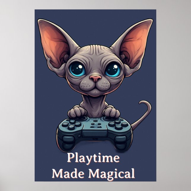 Sphynx Katt Håller Spelkontroll Poster (Framsidan)