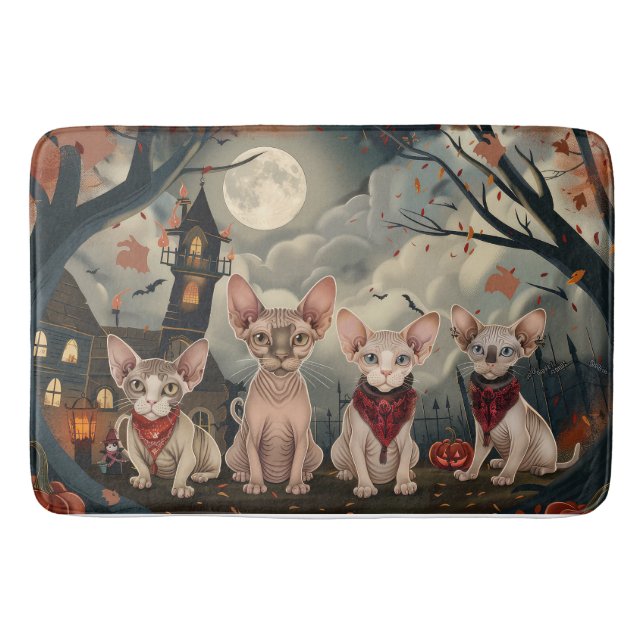 Sphynx Katt Halloween Kuslig Badrumsmatta (Framsidan)