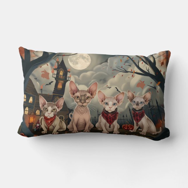 Sphynx Katt Halloween Kuslig Lumbarkudde (Baksida)