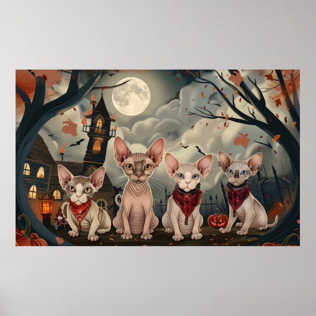 Sphynx Katt Halloween Kuslig Poster (Framsidan)