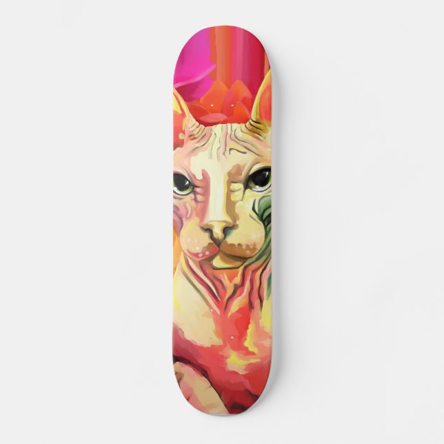 Sphynx katt i flowers. skateboard bräda 20,5 cm (Framsida)