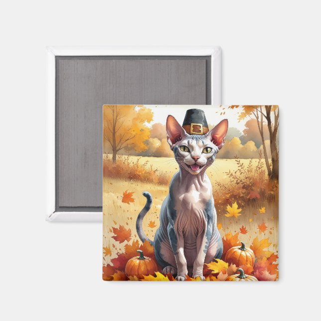 Sphynx Katt  I Höstlöv Thanksgiving Konst Magnet (Front/Back)