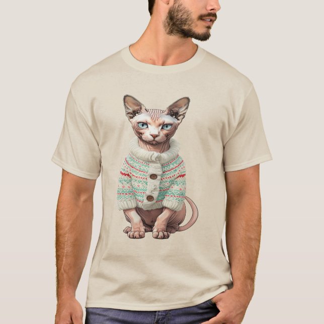 Sphynx-katt i Mysiga vintersötare - Unik gåva av T Shirt (Framsida)