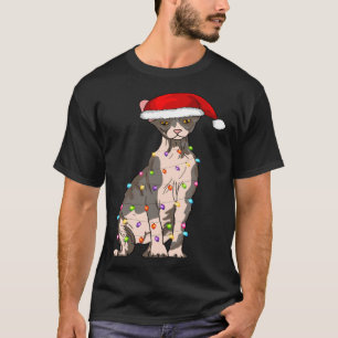 Sphynx Katt Jul Santa Hatt Xmas Ljus Katt s T Shirt