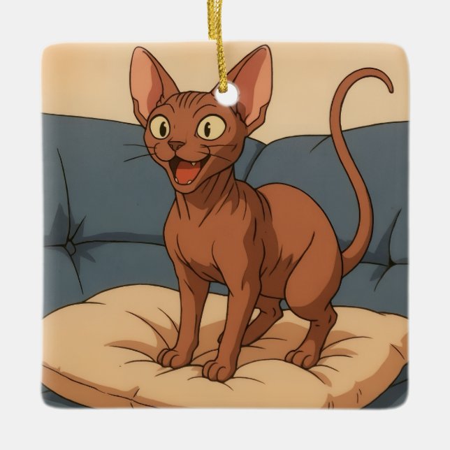 Sphynx Katt Julgransprydnad Keramik (Framsida)