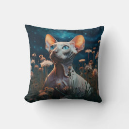 Sphynx Katt & Livfulla Blommor – Whimsisk Konst Kudde