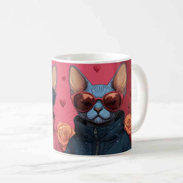 Sphynx Katt med Hjärtrosor Alla Hjärtans Dag Kaffemugg (Framsida höger)