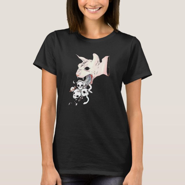 Sphynx-katt och Döskallar med vätekonst T Shirt (Framsida)