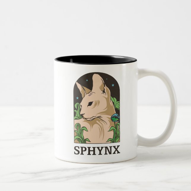  Sphynx Katt Porträtt Handritad  Två-Tonad Mugg (Höger)