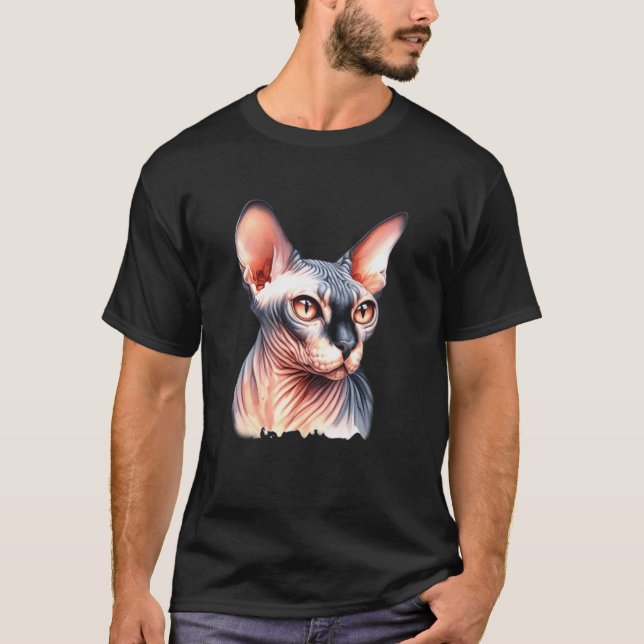 Sphynx Katt Porträtt T Shirt (Framsida)