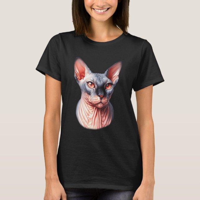 Sphynx Katt Porträtt T Shirt (Framsida)
