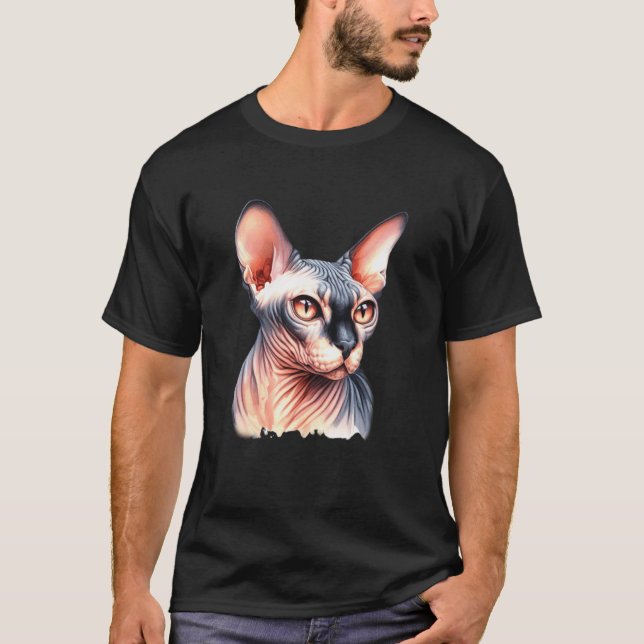 Sphynx Katt Porträtt T Shirt (Framsida)