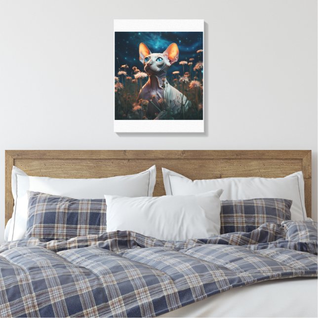 Sphynx Katt som blickar mot himlen – Levande bloms Canvastryck (Insitu (sovrum))