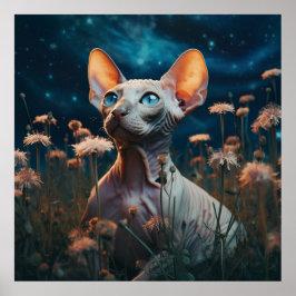 Sphynx Katt som ser mot himlen – Levande blomsterk Poster