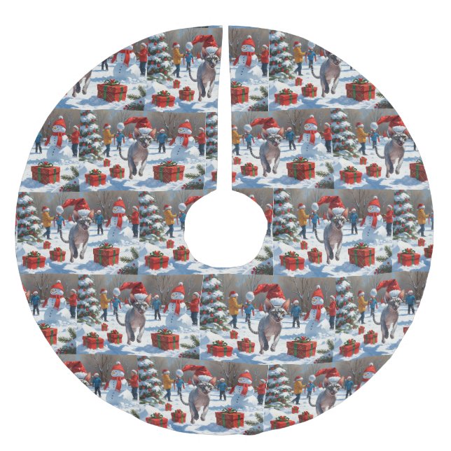 Sphynx-katt springer i snö med julhatt julgransmatta borstad polyester (Framsidan)