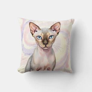 Sphynx Katt Vattenfärg Marmor Virvel Konst Kudde