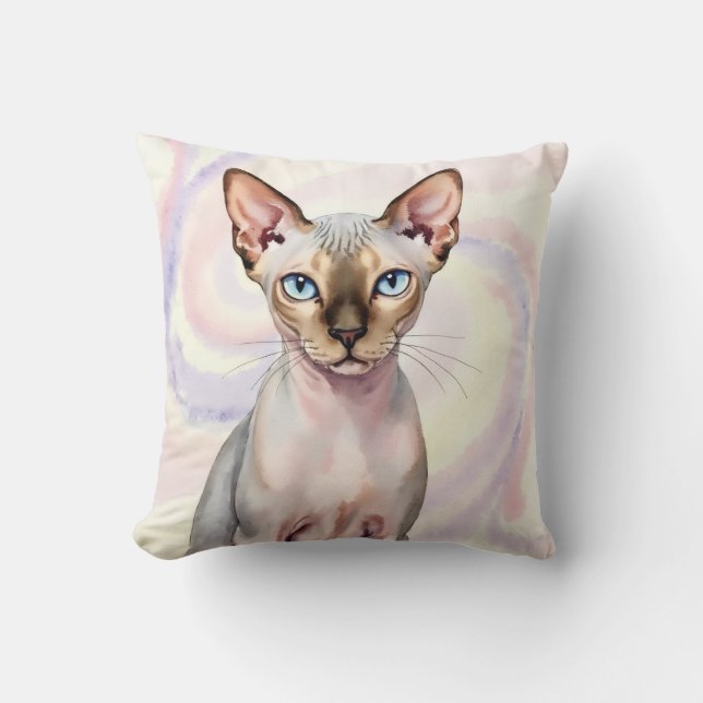 Sphynx Katt Vattenfärg Marmor Virvel Konst Kudde (Framsida)