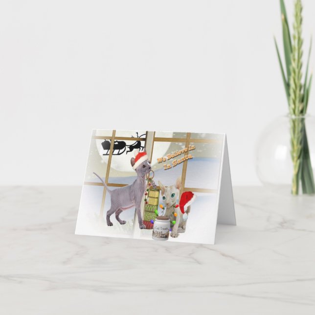 Sphynx Kattens tro på tomten Helgkort (Framsida)