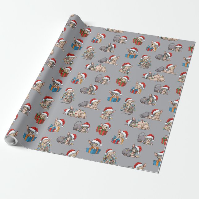 Sphynx Katter Julmönster Silverpresent  Presentpapper (Utrullad)