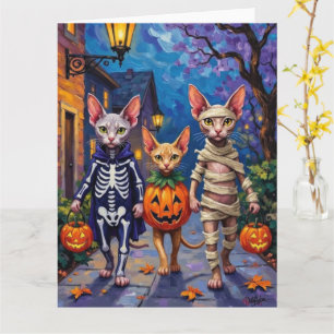 Sphynx Katter som Trick-or-Treatas i Halloween-kos Kort