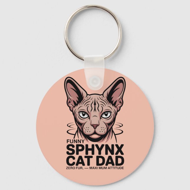Sphynx Kattpappa Rolig Vektor Art Nyckelring (Baksida)