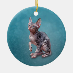 Sphynx kattunge i Teckning Julgransprydnad Keramik