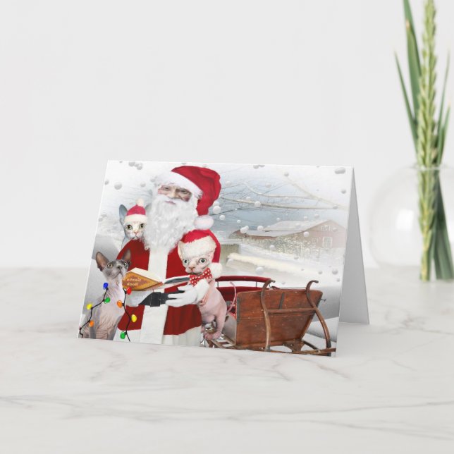 Sphynx kattungejul med Santa Helgkort (Framsida)