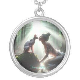 Sphynx Kissing-Sjöjungfru Silverpläterat Halsband