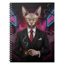 Sphynx Mafia Cat in Neon Noir Style