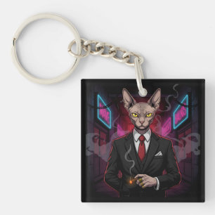 Sphynx Mafia Katt i Neon Noir Stil