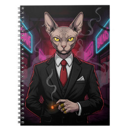 Sphynx Mafia Katt i Neon Noir Stil Anteckningsbok