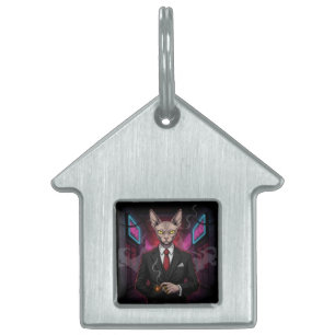 Sphynx Mafia Katt i Neon Noir Stil ID-bricka Husdjur