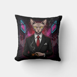 Sphynx Mafia Katt i Neon Noir Stil Kudde