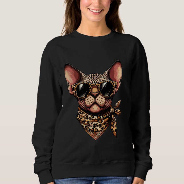 Sphynx med leopard Scarf Animal Wearing Sungla T Shirt (Framsida)