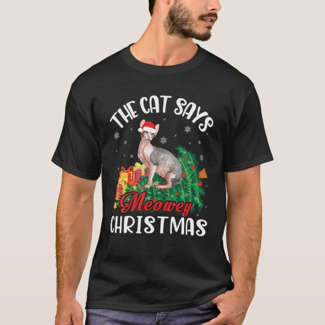 Sphynx Noel Costume visar att katten mäter merry C T Shirt (Framsida)