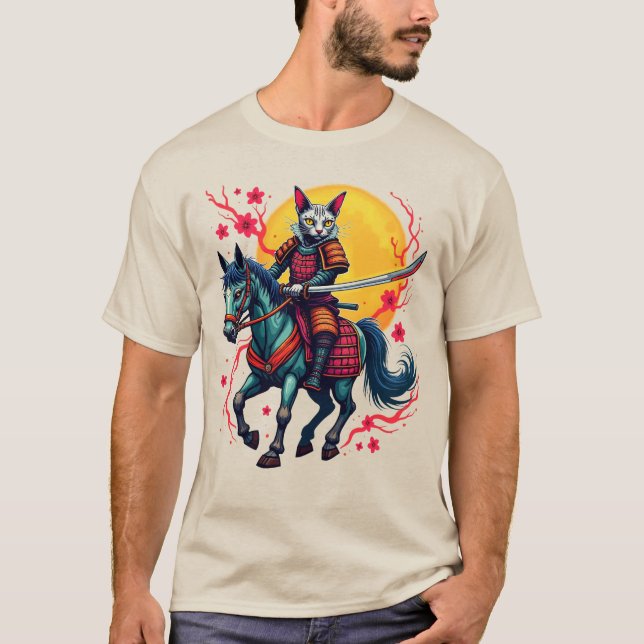 Sphynx Samurai Ridning Häst - Körsbärsblom Sakur T Shirt (Framsida)