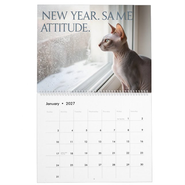 Sphynx Speaks: Editable Monthly Cat Humor Art Kalender (Jan 2027)