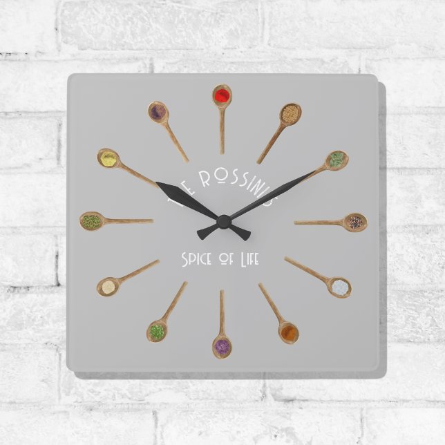 Spice of Life Wall Clock, 27,3 cm Square Acrylic Fyrkantig Klocka (Spice of Life Family Kitchen Clock)