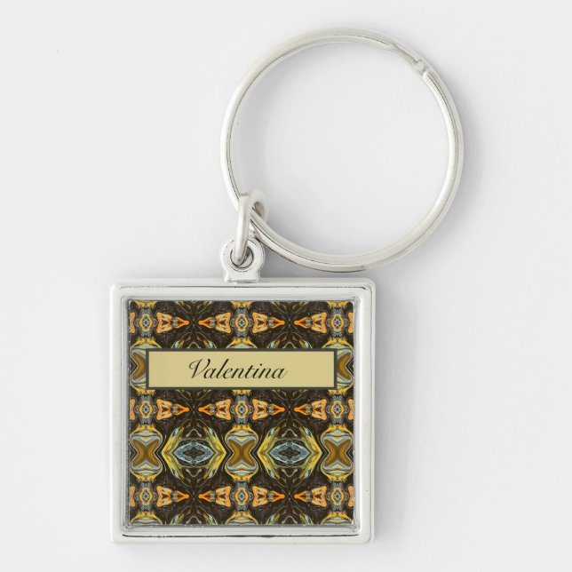 Spice Road, anpassningsbar Fyrkantig Silverfärgad Nyckelring (Framsidan)