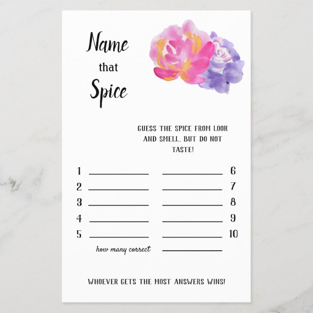 "Spice Up: Namn that Spice Möhippa Game" Flygblad (Framsidan)