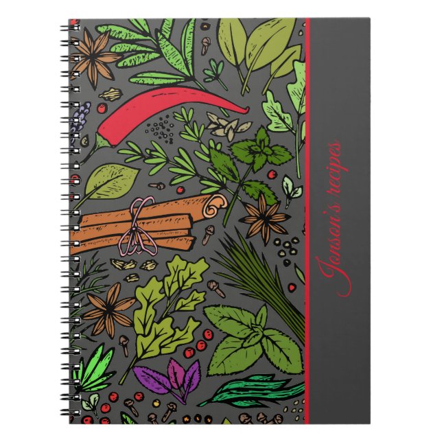 Spices mönster köks-grått-fotopatbok för  Spiral Anteckningsbok (Framsidan)