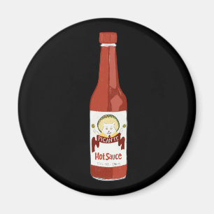 Spicy Hett Sauce Cat Sombrero Roligt på Black Magnet