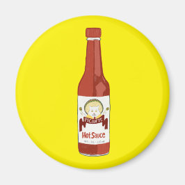 Spicy Hett Sauce Cat Sombrero Roligt på Gult Magnet