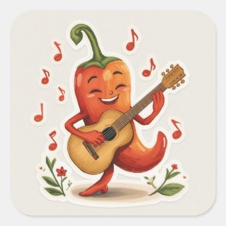 Spicy Melodies – Glada Chilipeppargitarrer Fyrkantigt Klistermärke